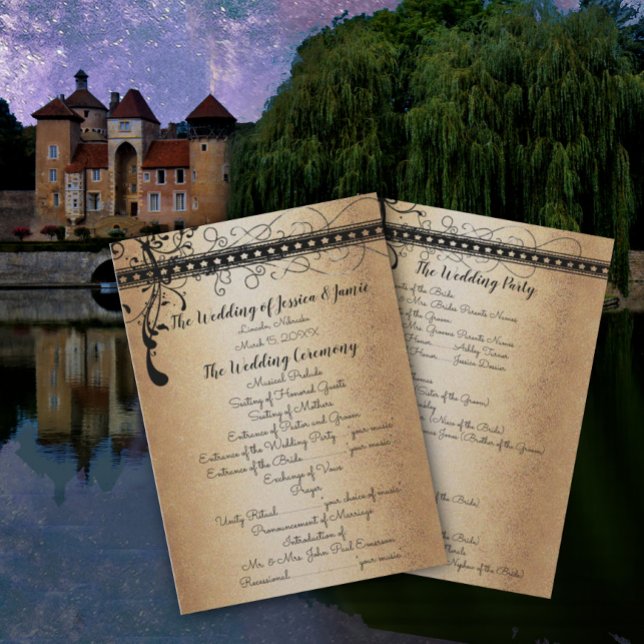 Mediaeval Renaissance Gold & Black Wedding Program Invitation (Creator Uploaded)