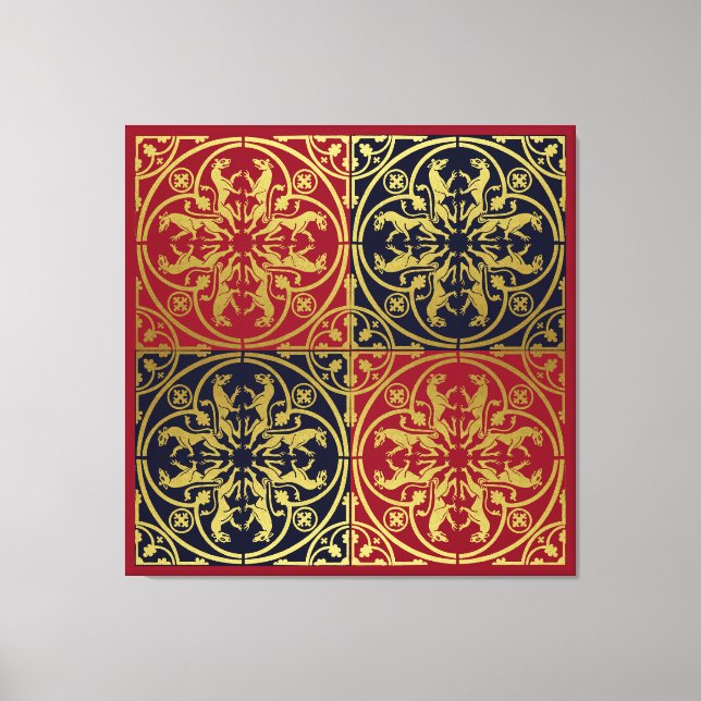 Mediaeval Renaissance Herald Lion Leopard Metallic Canvas Print (Front)