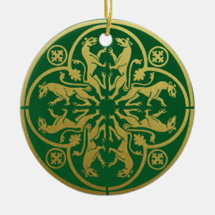 Mediaeval Renaissance Herald Lion Leopard Metallic Ceramic Tree Decoration