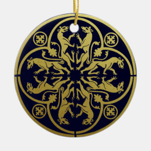 Mediaeval Renaissance Herald Lion Leopard Metallic Ceramic Tree Decoration