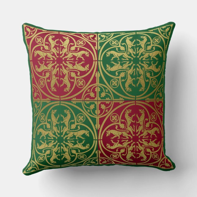 Mediaeval Renaissance Herald Lion Leopard Metallic Cushion (Back)