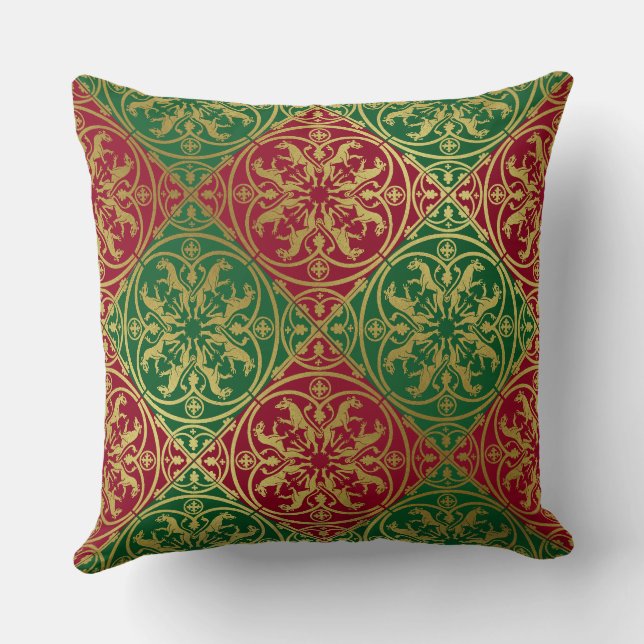 Mediaeval Renaissance Herald Lion Leopard Metallic Cushion (Back)