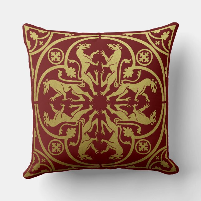 Mediaeval Renaissance Herald Lion Leopard Metallic Cushion (Back)