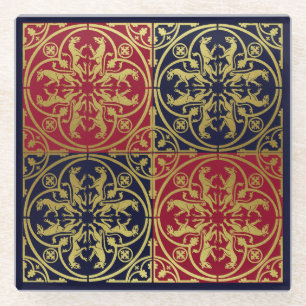 Mediaeval Renaissance Herald Lion Leopard Metallic Glass Coaster