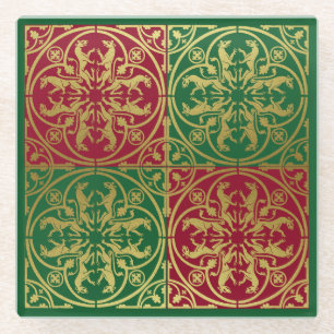 Mediaeval Renaissance Herald Lion Leopard Metallic Glass Coaster