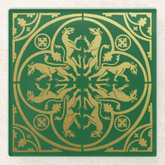 Mediaeval Renaissance Herald Lion Leopard Metallic Glass Coaster