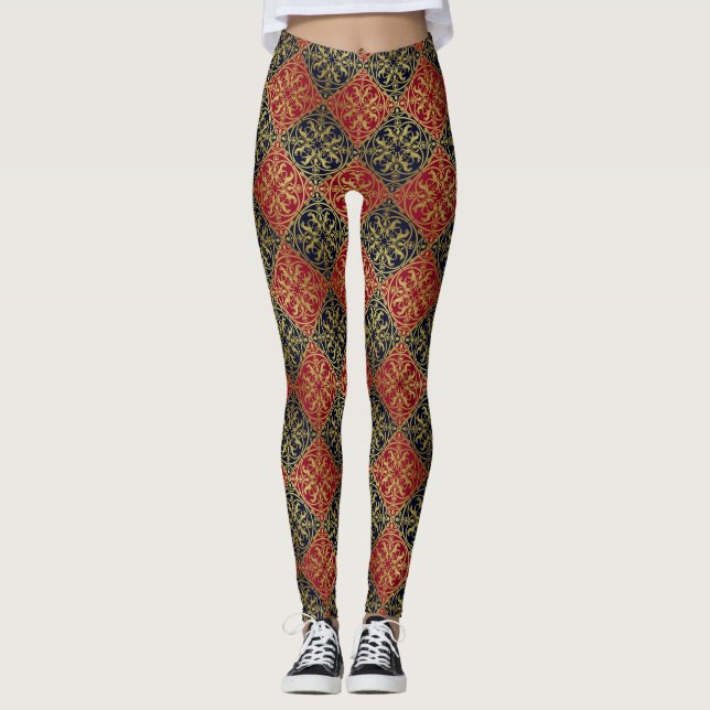 Mediaeval Renaissance Herald Lion Leopard Metallic Leggings (Front)