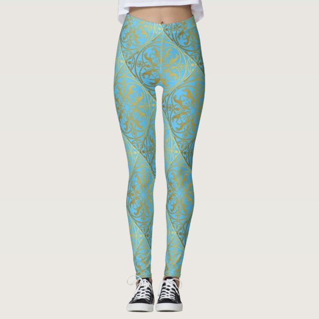 Mediaeval Renaissance Herald Lion Leopard Metallic Leggings (Front)