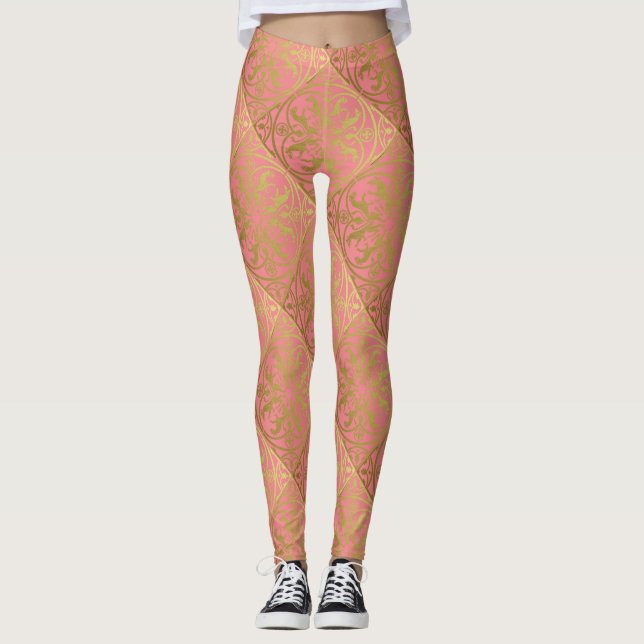 Mediaeval Renaissance Herald Lion Leopard Metallic Leggings (Front)