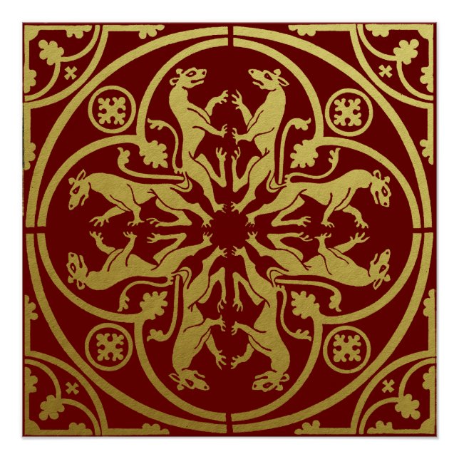 Mediaeval Renaissance Herald Lion Leopard Metallic Poster (Front)