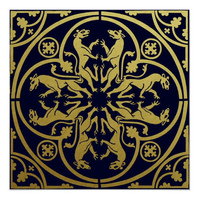 Mediaeval Renaissance Herald Lion Leopard Metallic Poster (Front)