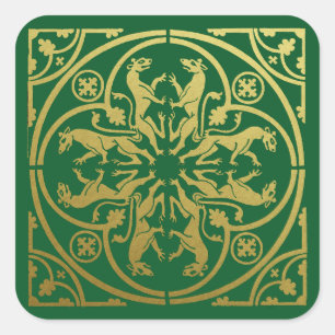 Mediaeval Renaissance Herald Lion Leopard Metallic Square Sticker