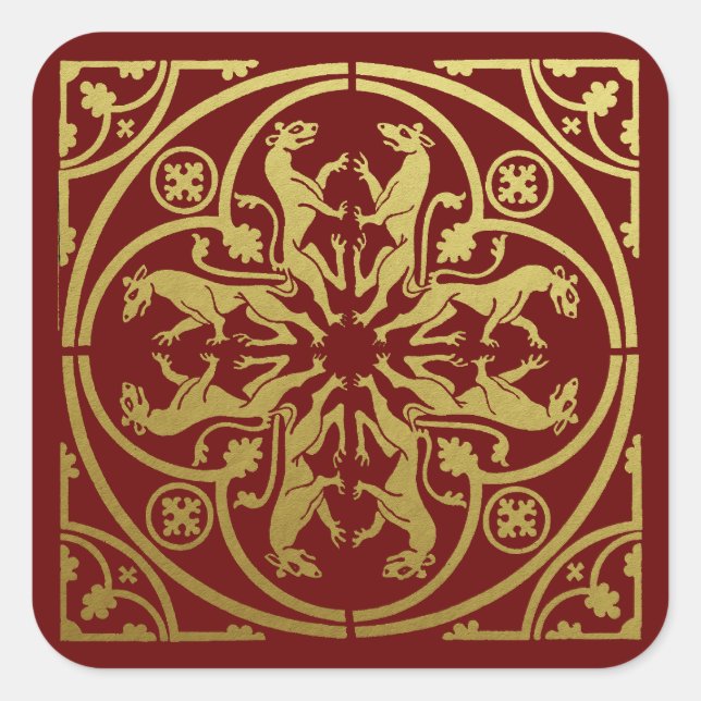 Mediaeval Renaissance Herald Lion Leopard Metallic Square Sticker (Front)