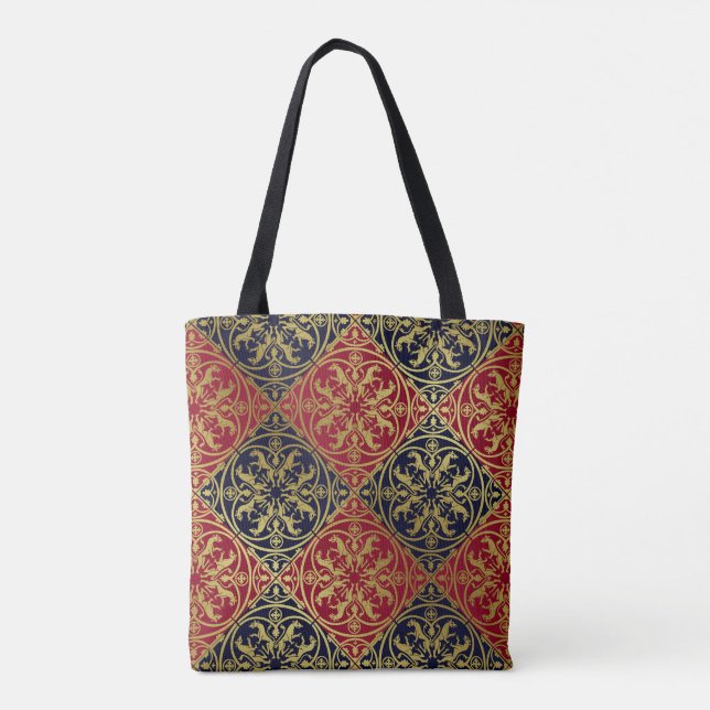 Mediaeval Renaissance Herald Lion Leopard Metallic Tote Bag (Back)