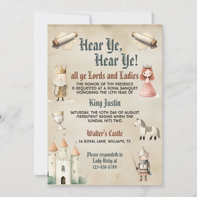 Mediaeval Renaissance Kids Birthday Invitation (Front)