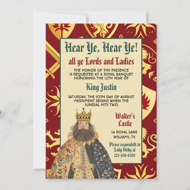 Mediaeval Renaissance King Birthday Invitation (Front)