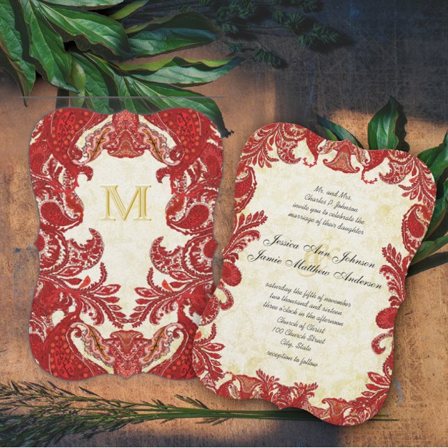 Mediaeval Renaissance Red Vintage Paisley Wedding Invitation (Creator Uploaded)