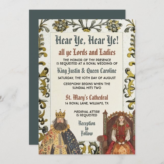 Mediaeval Renaissance Royal Wedding Invitation (Front/Back)