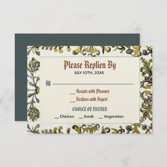 Mediaeval Renaissance Royal Wedding Rsvp Card (Front/Back)