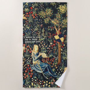 Mediaeval Renaissance Tapestry  Shepherds and Shee Beach Towel