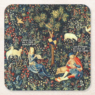 Mediaeval Renaissance Tapestry  Shepherds and Shee Square Paper Coaster