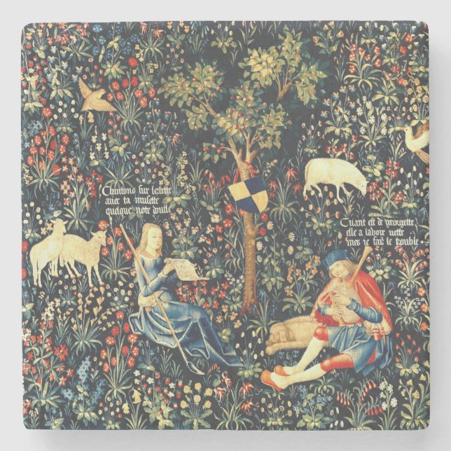 Mediaeval Renaissance Tapestry  Shepherds and Shee Stone Coaster (Front)