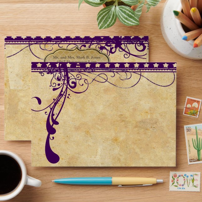 Mediaeval Renaissance Ultra Violet Purple Wedding Envelopes (Desk)