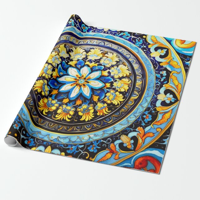 Mediaeval Roman Italian Spanish Floral Decoupage Wrapping Paper (Unrolled)