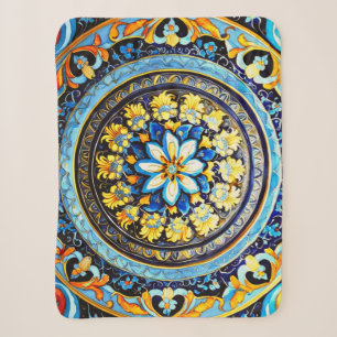 Mediaeval Roman Italian Spanish Majolica Floral Sherpa Blanket