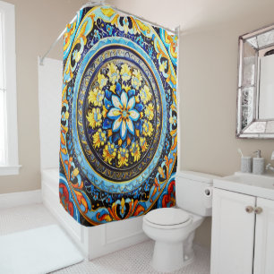 Mediaeval Roman Italian Spanish Majolica Floral Shower Curtain