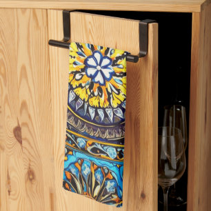 Mediaeval Roman Italian Spanish Majolica Floral Tea Towel