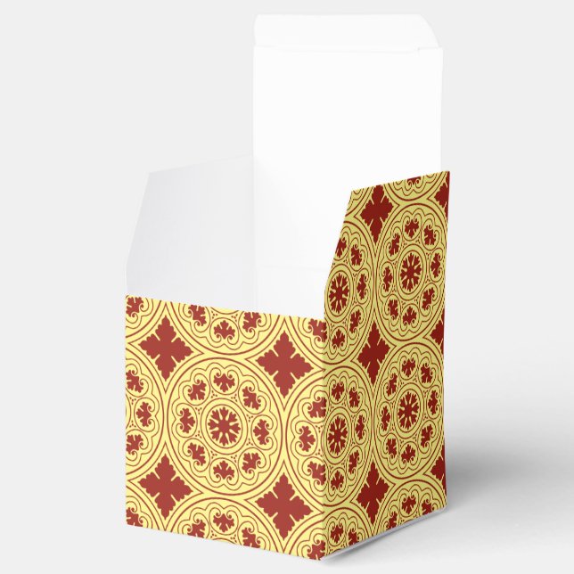 Mediaeval Romanesque Red Yellow Rosette Flower Favour Box (Opened)