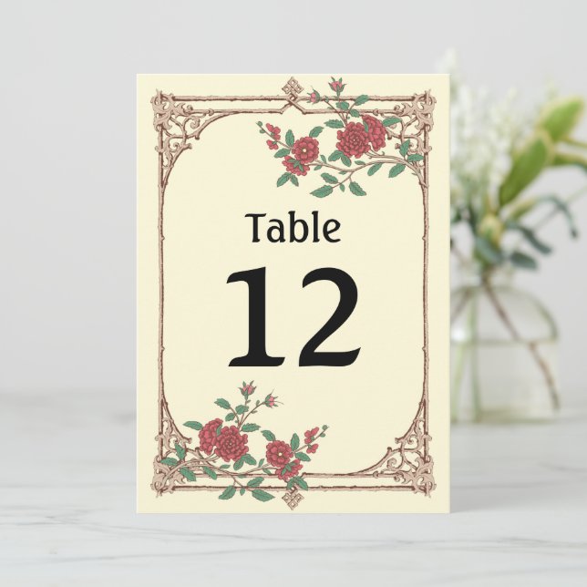 Mediaeval Romantic Wedding Table Number Card (Standing Front)