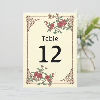 Mediaeval Romantic Wedding Table Number Card