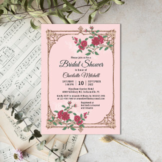 Mediaeval Romantic with Wooden Frame Bridal Shower Invitation