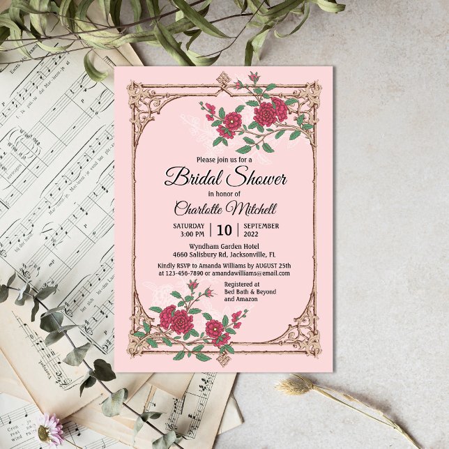 Mediaeval Romantic with Wooden Frame Bridal Shower Invitation (Creator Uploaded)