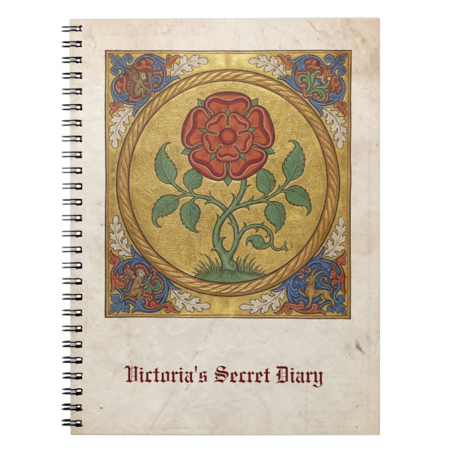 Mediaeval Rose Botanical Manuscript Notebook (Front)
