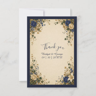 Mediaeval Royal Blue Botanical Floral Wedding Thank You Card