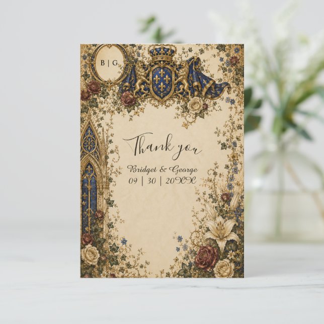 Mediaeval Royal Gothic Celtic Monogram Wedding Thank You Card (Standing Front)