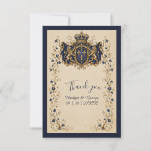 Mediaeval Royal Lion Crest Botanical Wedding Thank You Card