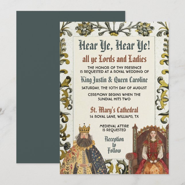 Mediaeval Royal Renaissance Wedding Invitation Car (Front/Back)