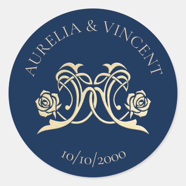 Mediaeval Royal Roses Wedding Classic Round Sticker (Front)