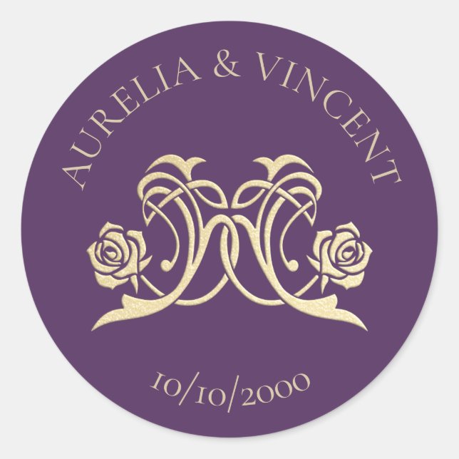 Mediaeval Royal Roses Wedding Classic Round Sticker (Front)