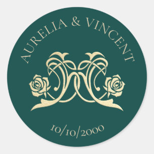 Mediaeval Royal Roses Wedding Classic Round Sticker