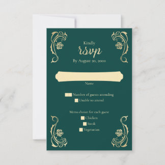 Mediaeval Royal Roses Wedding RSVP Card