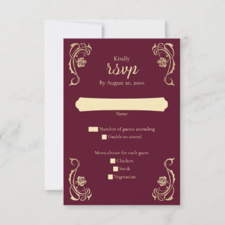 Mediaeval Royal Roses Wedding RSVP Card