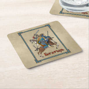Mediaeval Russian Bogatyr Square Paper Coaster