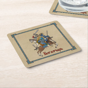 Mediaeval Russian Bogatyr Square Paper Coaster