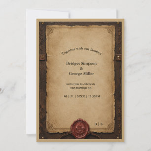 Mediaeval Rustic Leather Wax Seal Wedding Invitation