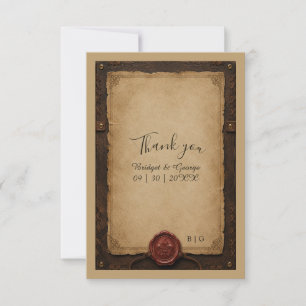 Mediaeval Rustic Leather Wax Seal Wedding Thank You Card